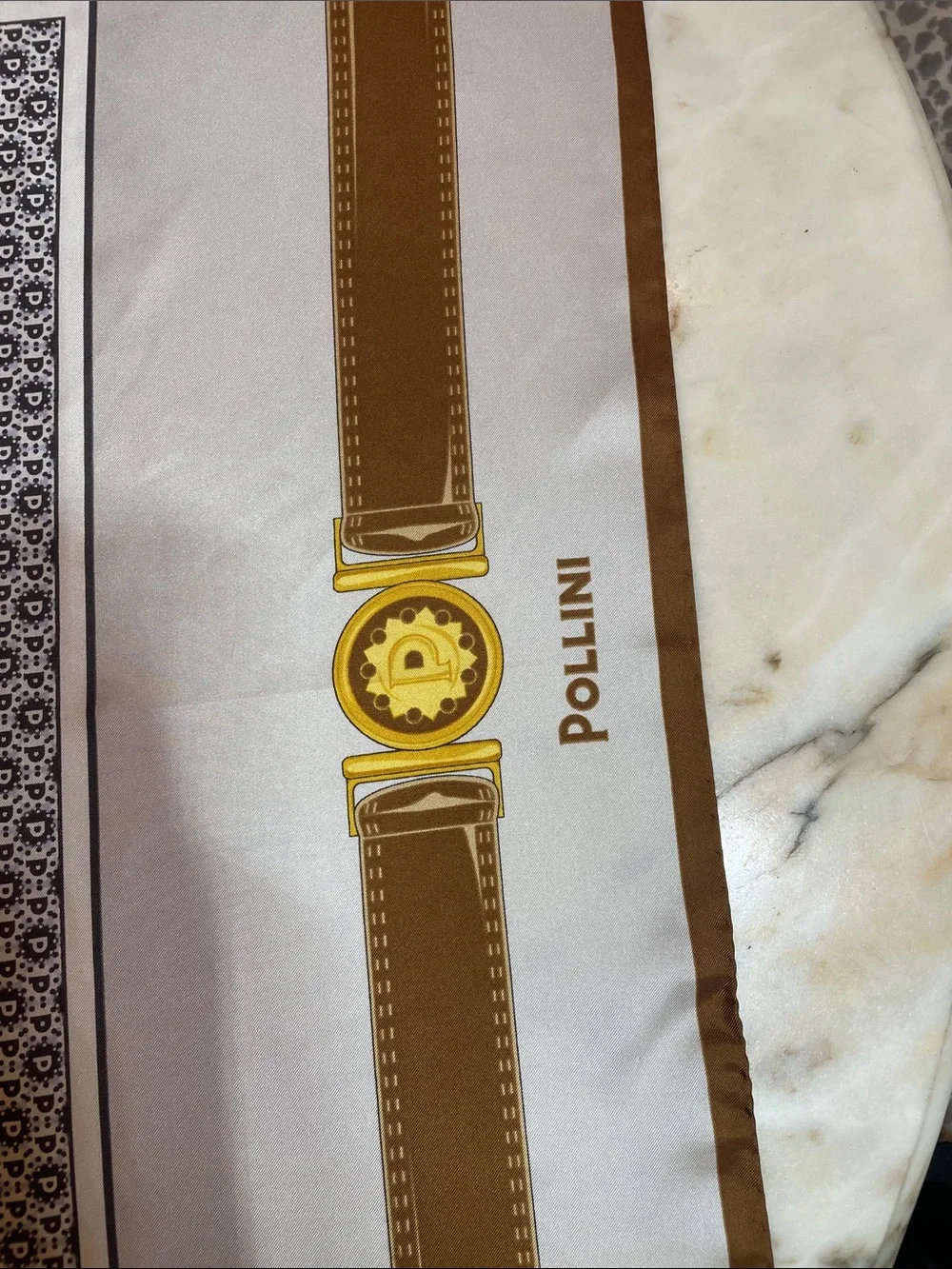 Pollini Beige, Brown & Black Belt Motif Silk Scarf